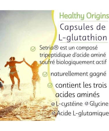 Healthy Origins L-Glutathione Reduced with Setria 500 mg 60 Vegan Capsules Gluten Free Soy Free Vegetarian - Buy Online on GoSupps.com