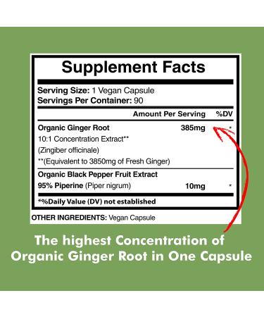 Organic Ginger Root Capsules 3850mg - Immune Support Supplement with Ginger Powder for Digestive Health - 90 Veg Capsules - Buy Online on GoSupps.com