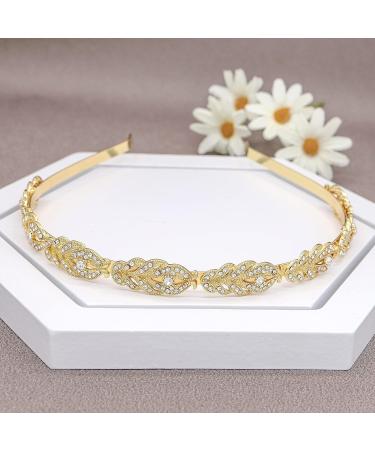 Oriamour Rhinestone Crystal Flower Wedding Headband in Gold - Bridal Headpiece - Buy Online on GoSupps.com