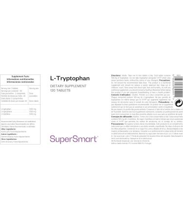 L-Tryptophan 1000 mg per day - Sleep quality and sleeping precursor to Serotonin Melatonin 5-HTP and Niacin - Vegan - Gluten Free Supersmart - Buy Online on GoSupps.com