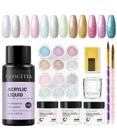Acrylic Nail Kit for Beginners with Everything Acrylic Powder and Acrylic Liquid Monomer Set with 12 Colors Glitter Powder Nail Brush Nail Forms Manicure Tools Kit for Nail Extension Christmas Gifts 10