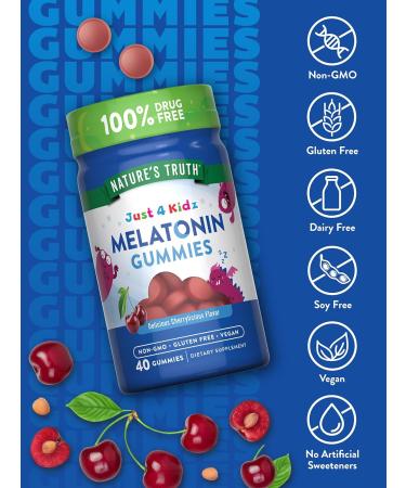 Nature's Truth Kids Melatonin Gummy | 1mg | 40 Count | Vegan, Non-GMO & Gluten Free Gummies | Cherrylicious Flavor - Buy Online on GoSupps.com