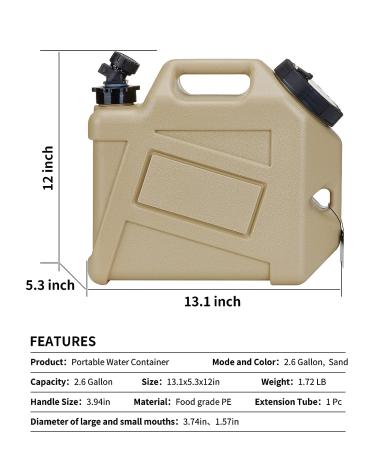 UPWOIGH Camping Water Container  2.6 Gallon Water Containers Jug  Truly No Leakage Water Storage  Warm Sand Color Water Tank BPA Free Portable Emergency Water Storage for Camping  Hiking - Buy Online on GoSupps.com