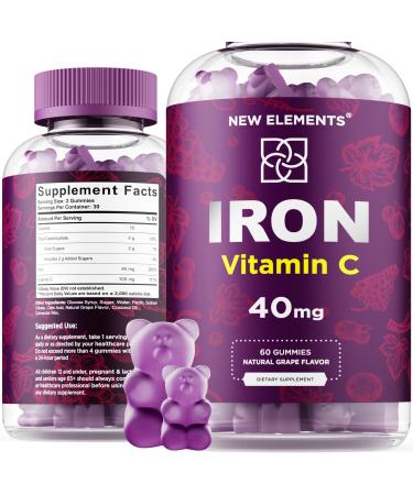Iron Supplement for Women & Men with Vitamin C Iron Gummies for Adults 40mg Iron and 100mg Vitamin C Free Blood Builder for Anemia Natural Grape Flavor 30 Day Supply