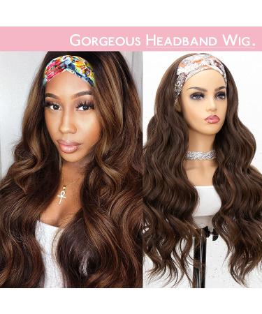 Natural Looking 22 Brown Headband Wig - Kryssma Body Wave Synthetic Wig for Women - Buy Online on GoSupps.com