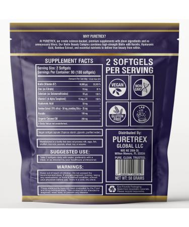 PURETREX Biotin 10,000mcg with Keratin, Hyaluronic Acid & Coconut Oil | 180 Advanced Softgels, Fast Absorption, 3 Month Supply | Supports Strong Hair, Skin & Nails | Non-GMO, Gluten-Free, UK Made - Buy Online on GoSupps.com