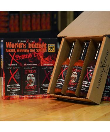Elijah's Xtreme Award Winning Hot Sauce Variety Pack - Ghost Pepper, Scorpion Pepper, Carolina Reaper Hot Sauces (3 Bottles) - Buy Online on GoSupps.com