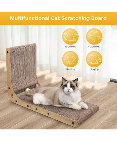 TATAPO L Shape Cat Scratcher 26.8 inch Large Size Vertical Cat Scratching Board Cat Scratchers for Indoor Cats Protecting Furniture Cat Scratch Pad Cardboard Cat Scratching with Ball Toy Wood Color - Buy Online on GoSupps.com