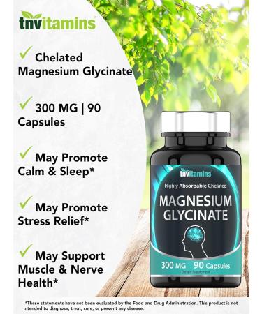 Chelated Magnesium Glycinate Capsules 300mg (90 Count) | Highly Absorbable for Calm Sleep & Stress Support | TNVitamins - Buy Online on GoSupps.com