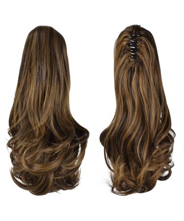 Sofeiyan 33cm Curly Ponytail Extension - Natural Looking Clip-In Hairpiece for Women - Dark Brown & Strawberry Blonde Mix - Buy Online on GoSupps.com