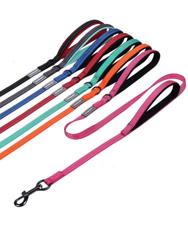Vivaglory traffic handle dog leash dog leash with two padded handles strong reflective & metal hook training lines for dogs pink 1.8 m x 1.4 cm pink