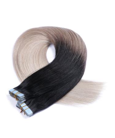 Shop 100% Remy Real Hair Tape In Extensions - #1B/Gray Ombre 40cm 30 Bricks - Premium Quality Tressen by Novon Hair Extensions - Buy Online on GoSupps.com