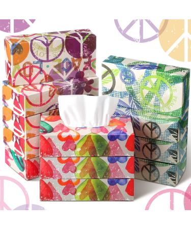12 Pack Facial Tissue Boxes 2 Ply Peace and Love Tissue Cube Boxes Car Tissue Boxes Soft Tissue Boxes 1560 Sheet Disposable Facial Tissues for Car Household Kitchen School Bathroom 3 Styles