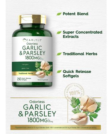 Carlyle Odorless Garlic & Parsley 1800mg Softgels - 250 Count | Non-GMO & Gluten Free - Buy Online on GoSupps.com