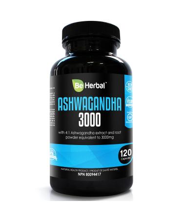 BE HERBAL Premium Organic Ashwagandha 3000mg with Black Pepper (120 Capsules)