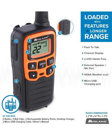 Midland X-TALKER T51VP3 Two-Way Radio 3 Pack - 22 Channel FRS, Extended Range, NOAA Weather Alert - Buy Online on GoSupps.com