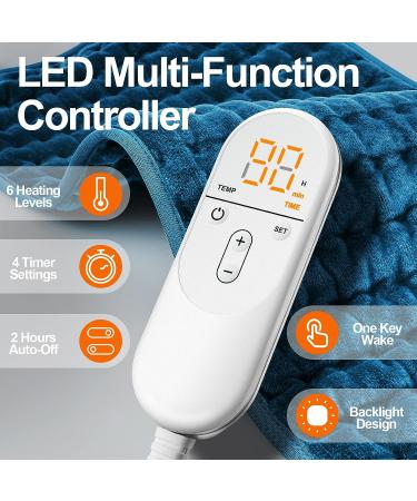 Electric Heating Pad for Back Pain Relief - 6 Heat Settings, Auto-Off, Moist/Dry Heat - Christmas Gift - 12 x 24 Navy Blue - Buy Online on GoSupps.com