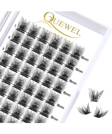 Quewel eyelash individually individual eyelashes lashes natural mat mega d curl 16mm eyelash segments wide foundation individual eyelashes for eyes makeup diy eyelash extensions (fluffy-d-16) 1 piece (1 Pack) matt mega-d-16mm