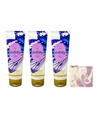 Bath & Body Works Butterfly 3 Pack Ultimate Hydration Body Cream Bundle with a Lavender Dream Bar Soap - Full Size