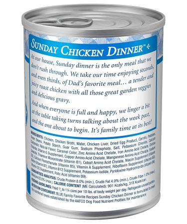 Blue Buffalo Family Favorites Sunday Chicken Wet Dog Food 12.5oz Can - Pack of 12 - Buy Online on GoSupps.com