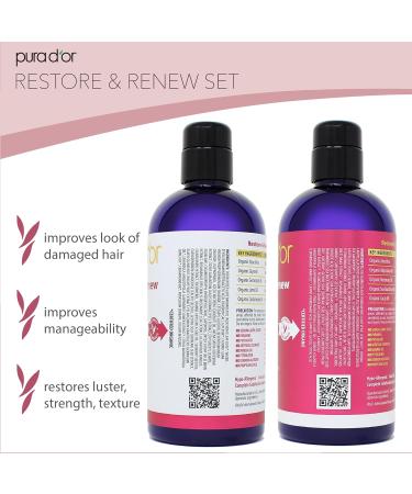 PURA D OR Restore & Renew Shampoo & Conditioner Set | Organic Aloe Vera Rosemary Sea Buckthorn | Strong Healthy Hair - International Shipping - Buy Online on GoSupps.com