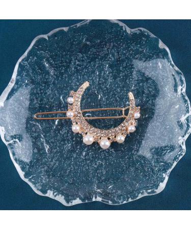 Allereya Crystal Pearl Moon Hair Clip Barrette Rhinestone Pearl Hairpin Barrette Gold CZ Crescent Moon Head Clip Headpieces Meniscus Pearl Hair Accessories for Women Girls (Gold) - Buy Online on GoSupps.com