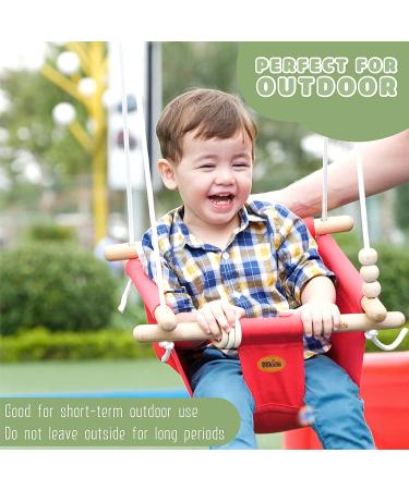 BBkids Canvas Baby Swing with Safety Belt - Indoor/Outdoor Wooden Hammock Hanging Seat Chair for Kids, Cream - Buy Online on GoSupps.com