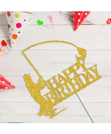 Tenhaisi Gold Glitter Happy Birthday Cake Topper Birthday Party Decorations Fishing Cake Topper Fisherman Birthday Party Supplies - Buy Online on GoSupps.com