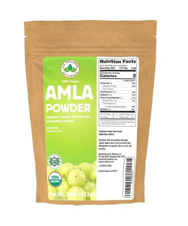 Organic Amla Powder (Amalaki) | 16oz Resealable Kraft Bag (1lb) | Indian Gooseberry Amla Powder | Perfect for Cooking Smoothies Topicals & Tea by U.S. Wellness Naturals