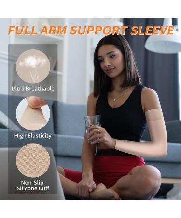 Lymphedema Compression Arm Sleeve for Men & Women - 20-30 mmHg Support for Arthritis Edema & Bursitis - Beige Small with Silicone Band - Buy Online on GoSupps.com