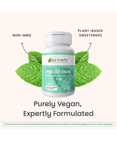EZ Melts Melatonin - Sleep Support Supplement - No Artificial Flavors - Non-GMO & Sugar-Free - Cool Mint - 60 Dissolvable Tablets (60 Servings) Mint 60 Count (Pack of 1) - Buy Online on GoSupps.com