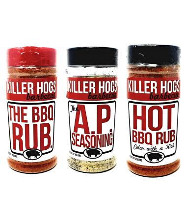 Killer Hogs Barbecue Rub Variety Pack - Original BBQ Rub, Hot BBQ Rubs, and A.P. Seasoning - Pack of 3 Bottles - 16 oz Per Bottle - 48 oz Total