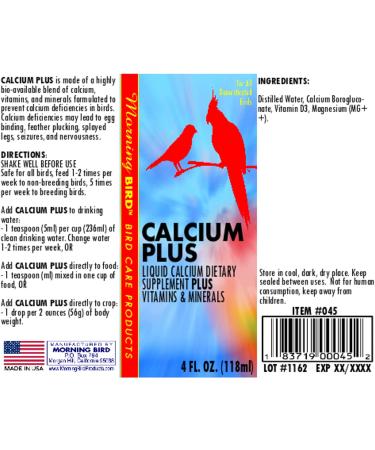 Morning Bird Calcium Plus Supplement 4 Fl Oz - Liquid Formula with Magnesium and Vitamin D3 for Avian Health - Buy Online on GoSupps.com