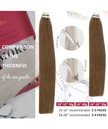 Moresoo 16 Inch Chestnut Brown Tape in Human Hair Extensions, 20 Pieces/50g - #8 Brown Real Hair Extensions - Buy Online on GoSupps.com