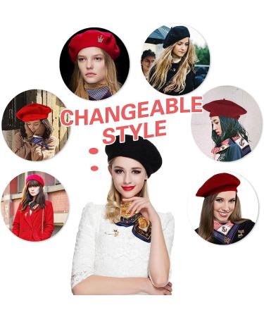 Jeicy Wool Beret Hat with Skily Scarf and Brooch - Black French Beret - Buy Online on GoSupps.com