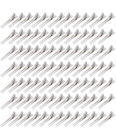 100Pcs Duck Bill Clips BetterJonny Double Prong Curl Clips 5cm Silver Curl Setting Section Hair Clips Metal Alligator Hair Clips Hairpins for Hair Styling Hair Coloring Hair Salon Hair Extensions 1 count (Pack of 100)