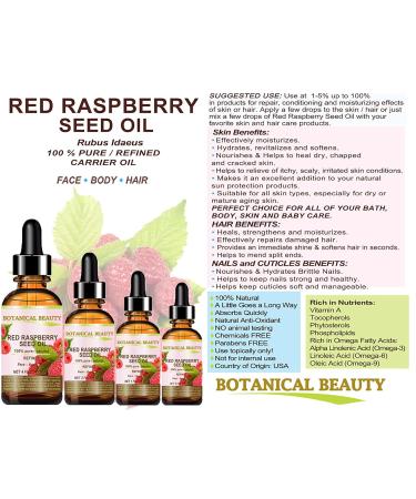 Botanical Beauty Red Raspberry Seed Oil - 100% Pure Cold Pressed Carrier Oil for Face Skin Hair Lips & Nails | 1 Fl. oz (30 ml) - International Shipping Available - Buy Online on GoSupps.com