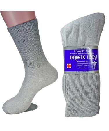 6 Pairs Grey Diabetic Crew Socks Health Cotton Mens Womens Size 9-11