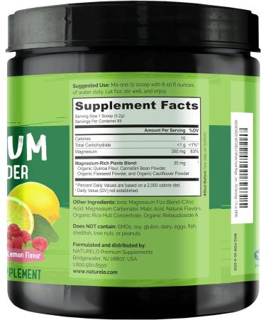 Naturelo Whole Food Magnesium Powder - Raspberry Lemon Flavor - 15oz | 85 Servings - Buy Online on GoSupps.com