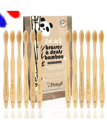 Ekologik toothbrush set made of natural bamboo biodegradable and compostable medium bristle environmentally friendly vegan recyclable 12 pieces