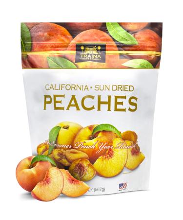 Traina Home Grown California Sun Dried Peaches - Healthy & Non-GMO, Natural Sweet Flavor Fruit No Sugar Added, Perfect Snack In Resealable Pouch (20 Oz)