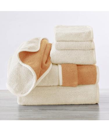Great Bay Home 100% Cotton Reversible Two-Toned Bathroom Towels. Absorbent Quick-Dry Plush Bath Towels. Vanessa Collection (6 Piece Set, Ivory/Ochre) 6 Piece Set Two Toned - Ivory / Ochre
