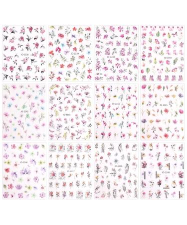 JMEOWIO Spring Flower Nail Art Stickers - 12 Sheets Self-Adhesive Decals for Unique Nail Designs | Nail Supplies Decoration Accessories - Buy Online on GoSupps.com
