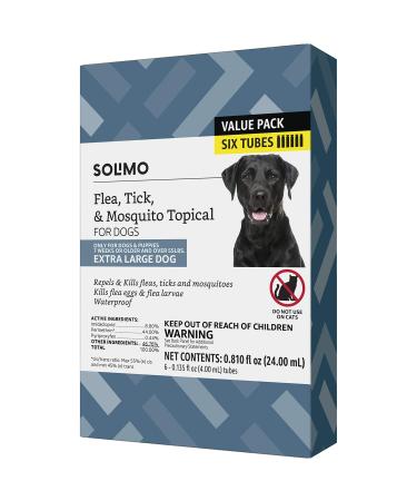 Amazon Brand - Solimo Flea, Tick & Mosquito Topical, for XLarge Dogs (over 55 pounds), 6 Count