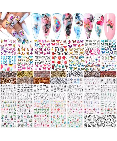 Rosymormor 78 Sheets Nail Stickers Water Transfer DIY Nail Decals Butterfly Flowers Colorful Transfer Watermark Nail Art Stickers for Nails Toenails Design Nail Tips Decor Halloween Christmas