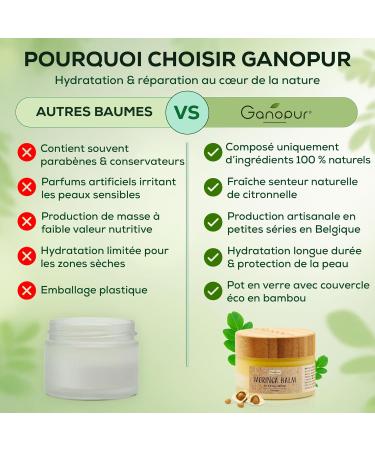  Ganopur Miracle Repairing Balm with Moringa Oil 100% Natural Multi Use Face Hands Feet and Body Moisturizing Healing & Anti-Aging Rich in Vitamins A C & E 50ml | GANOPUR - Buy Online on GoSupps.com