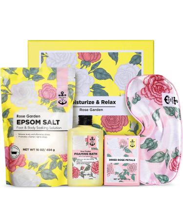 Spa Gifts Baskets for Women  Rose Scented Bath Gift Set for Women Relaxing  Epsom Salt & Bubble Bath & Rose Petals & Silk Eye Mask  Birthday Self Care Gifts for Women Females Rose Romantic