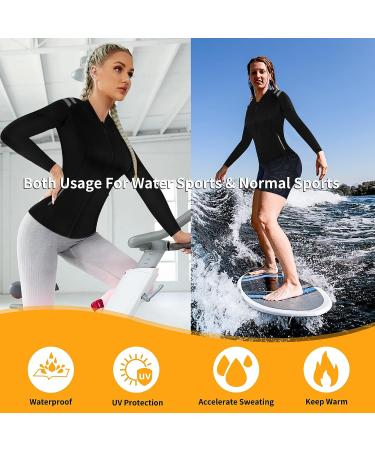 CtriLady Women's 2mm Neoprene Wetsuit Top with Long Sleeves and Zipper Pockets | Black Medium | Ideal for Swimming, Diving, Surfing, and Boating - Buy Online on GoSupps.com