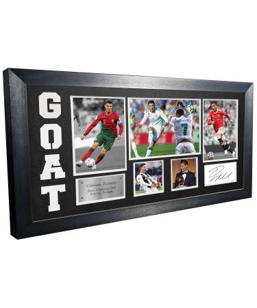 Picture frame with autograph by Cristiano Ronaldo goat Real Madrid Manchester United Juventus Portugal Black or White (black passportout) Black holder