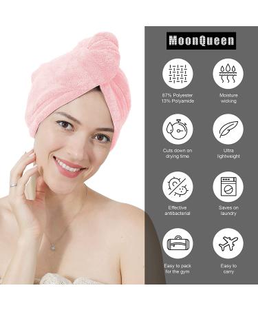 MOONQUEEN Coral Velvet Hair Towel Wrap for Women - Super Absorbent 380GSM Turban for Drying Curly Long Thick Hair - 3 Pack (Pink, 10x26 Inch) - Buy Online on GoSupps.com
